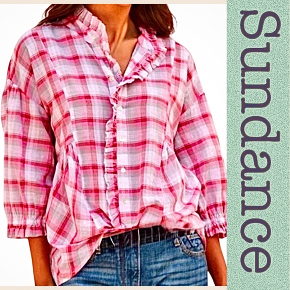 Sundance Tops - Sundance catalog Janice plaid 100% cotton lightweight breezy blouse